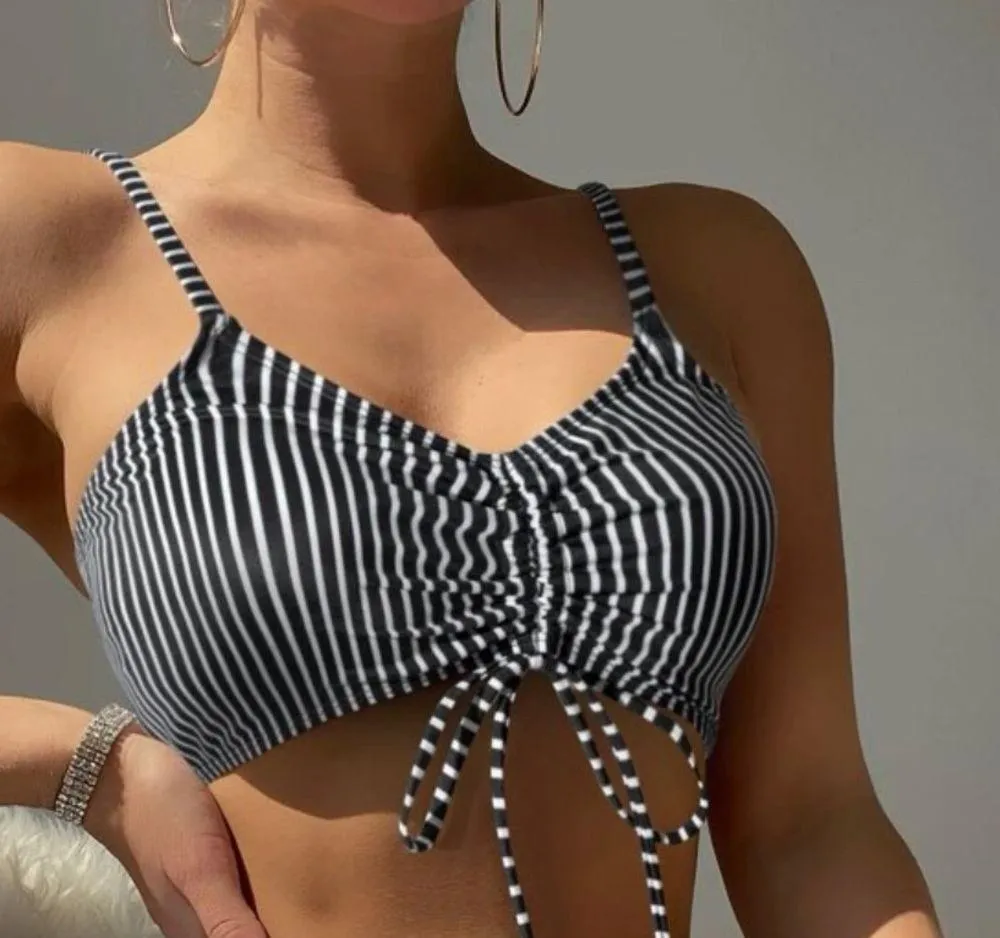New  Swim Vcay Striped Drawstring Wireless Bra Top - Image 2