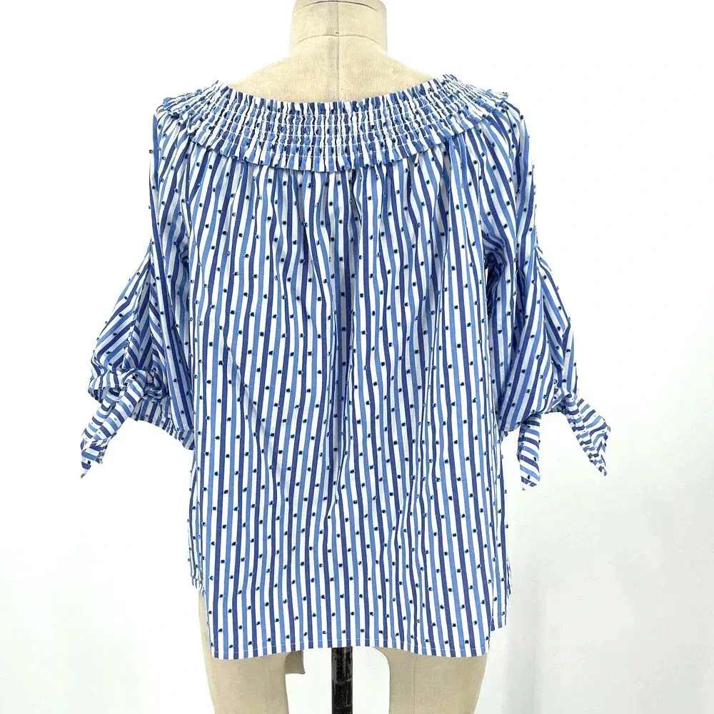 SCOTCH & SODA Off-the-Shoulder Tie‎ Sleeve Top Blue Stripe Size Small - Image 7