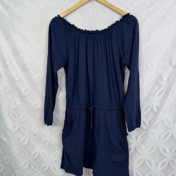 Chaser Off‎ Shoulder Shirred Navy Mini Dress Size M - Image 3