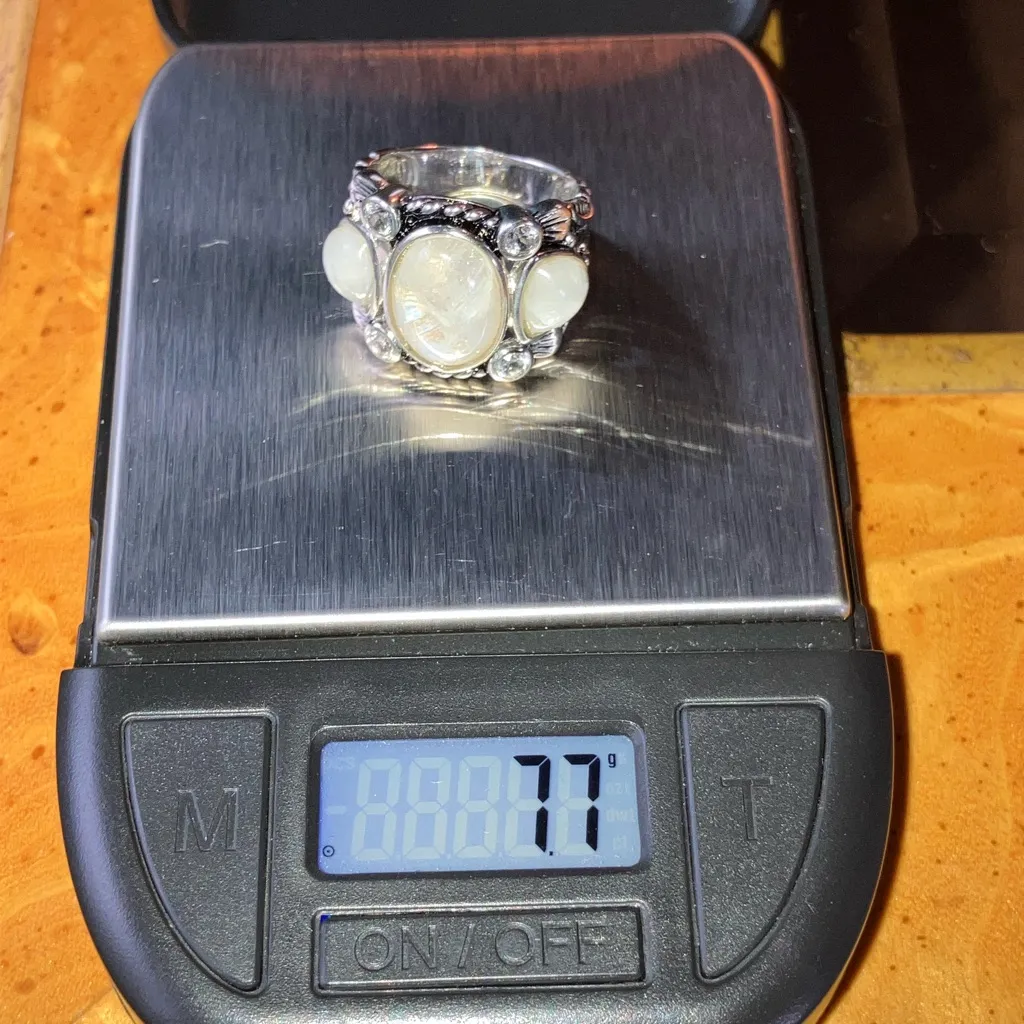 Natural Rainbow Moonstone White Topaz Sterling Silver Cocktail Ring Size 7 - Image 9