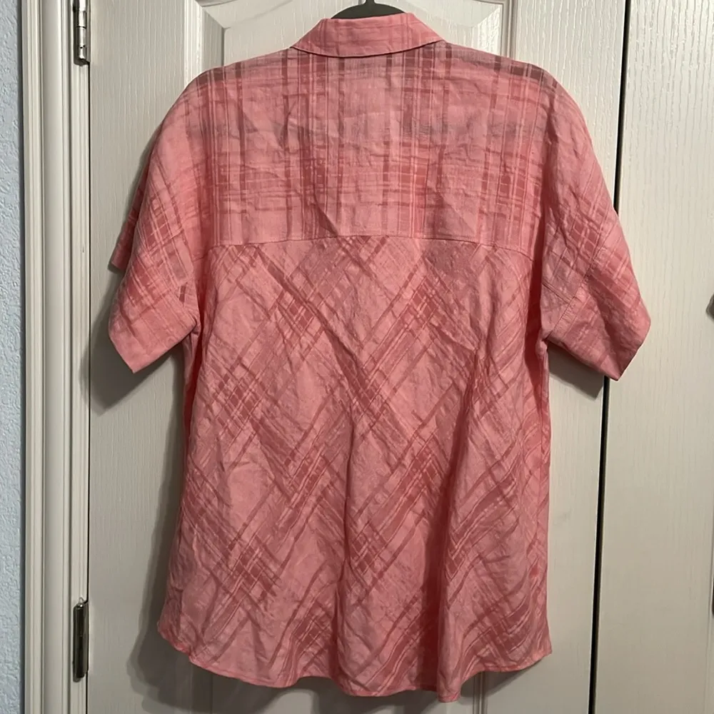 💖 Lafayette 148 Pink Short Sleeve Linen Blend Blouse Size M - Image 3