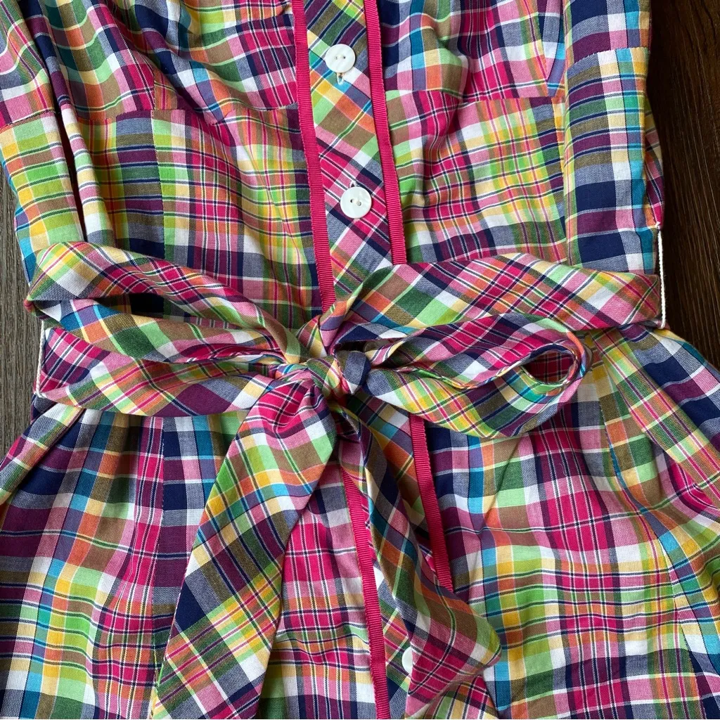 Vintage Clues Collection Sweetheart Neckline Madras Plaid 100% Cotton Dress 6 - Image 5