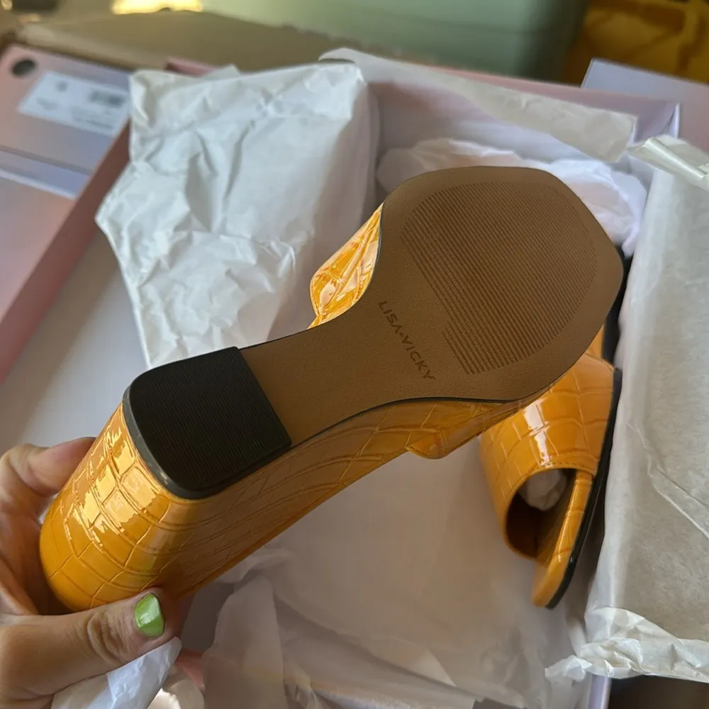 Lisa Vicky Adore Yellow Gold Faux Crocodile Snake Platform Wedges 7 - Image 3