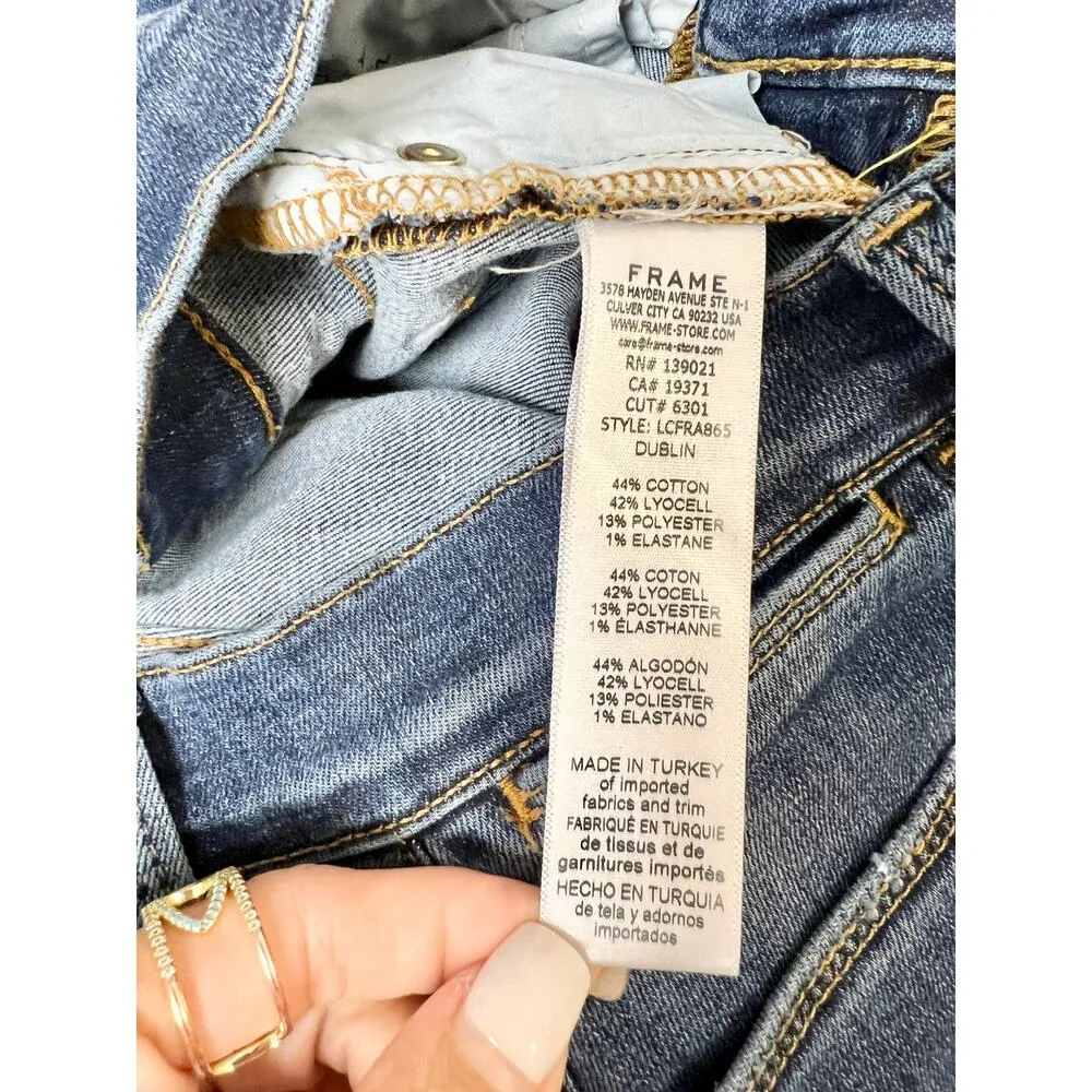 Frame Le High Rise Frayed Hem Stretch Denim Flare Jeans Dublin Women's Size 27 - Image 7