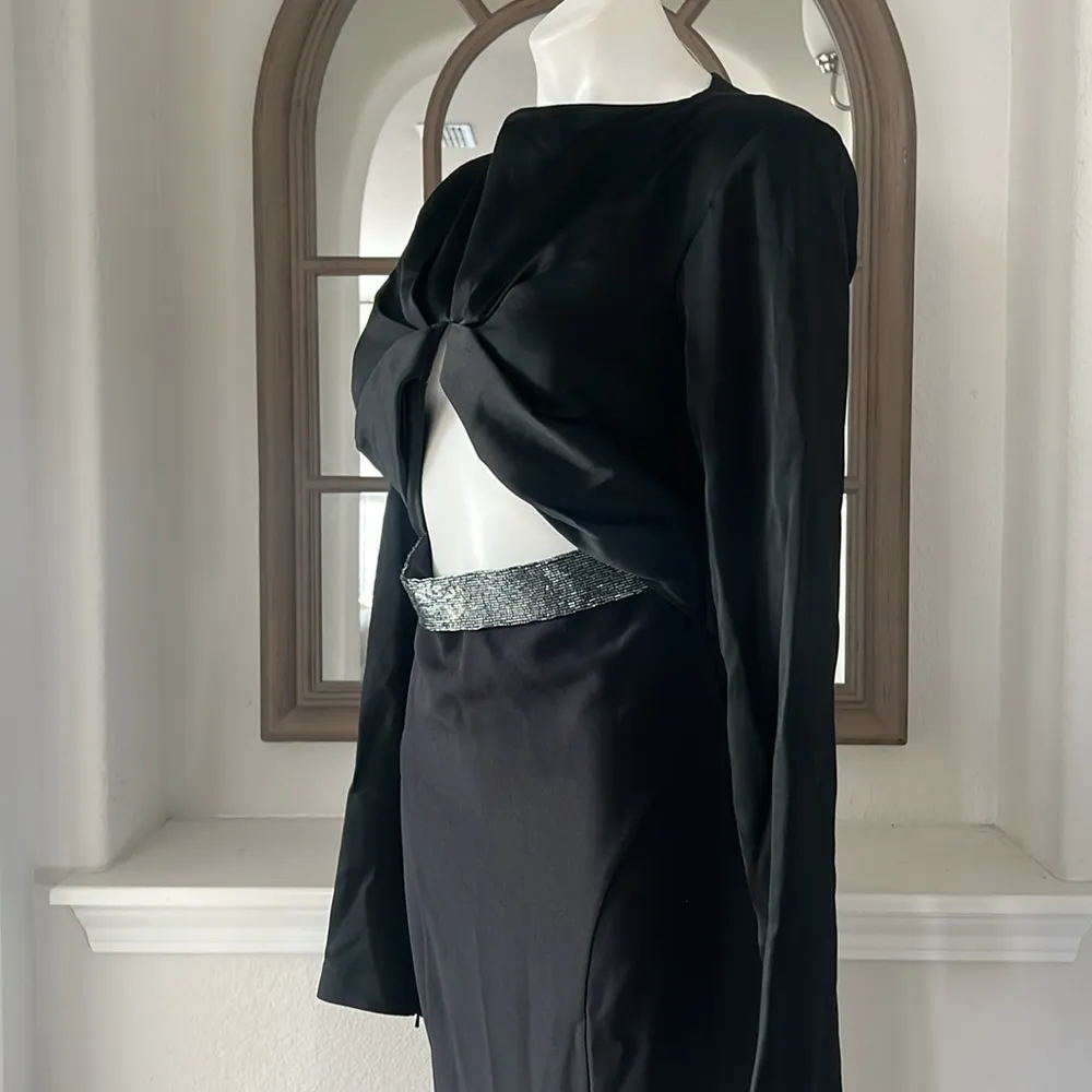 Safiyaa BLACK Cutout Beaded Belt Gown with Gun Metal, Size FR42 US10 NWT $2,615 - Image 10