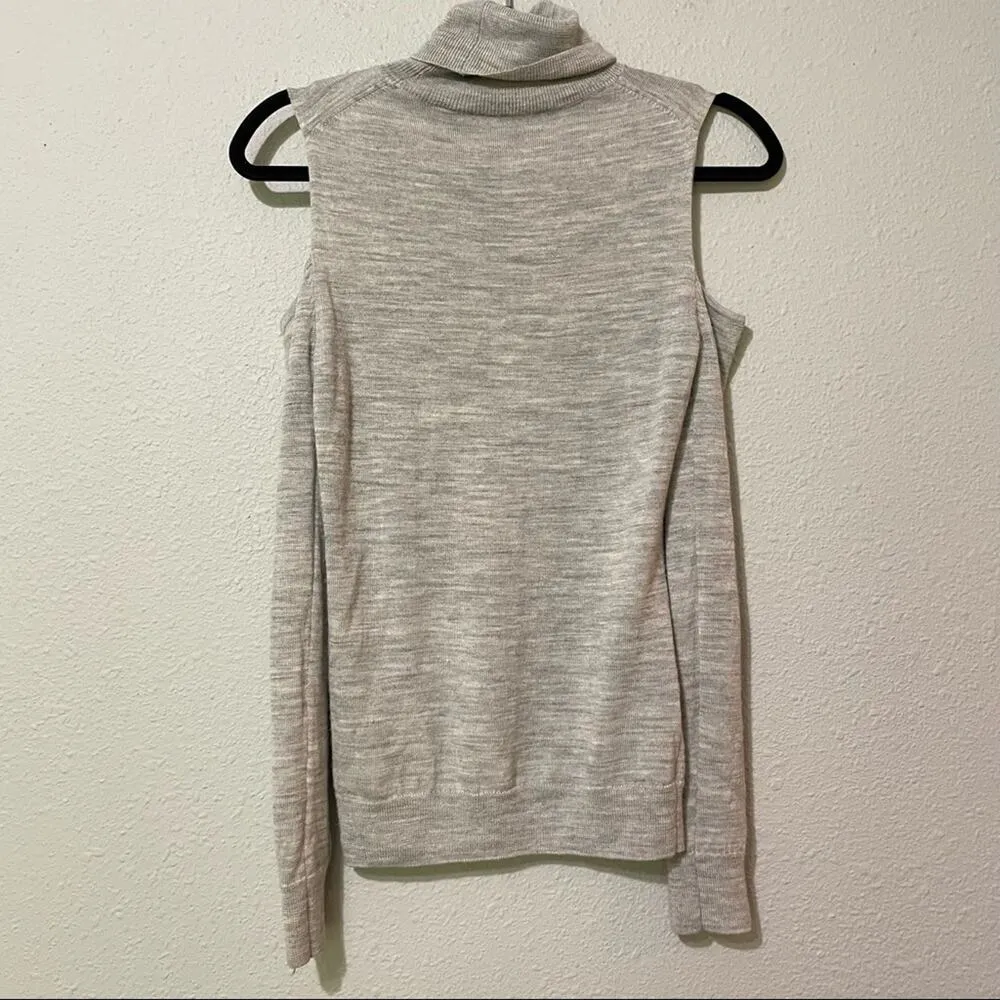 All Saints Grey Lightweight Cold Shoulder Turtleneck Sweater 4 Merino Wool - Image 5