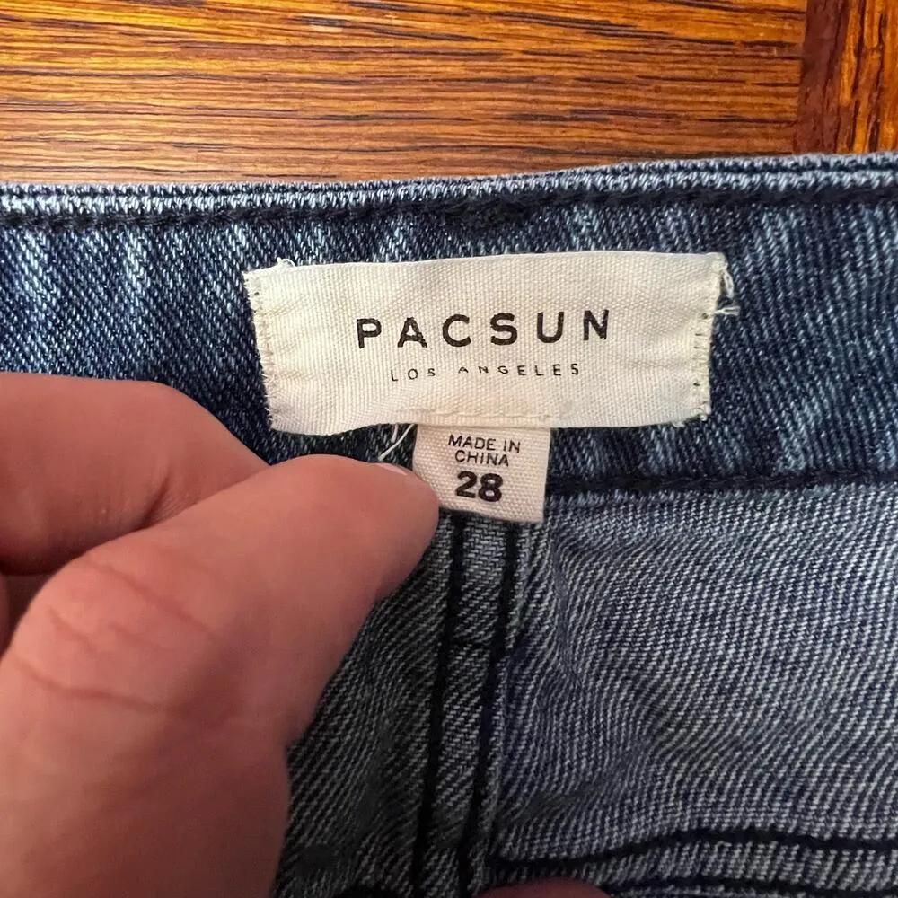 Vintage Pac Sun Blue Denim Jean Mini Skirt Distressed Cut-Off Frayed Hem Size 28 - Image 6