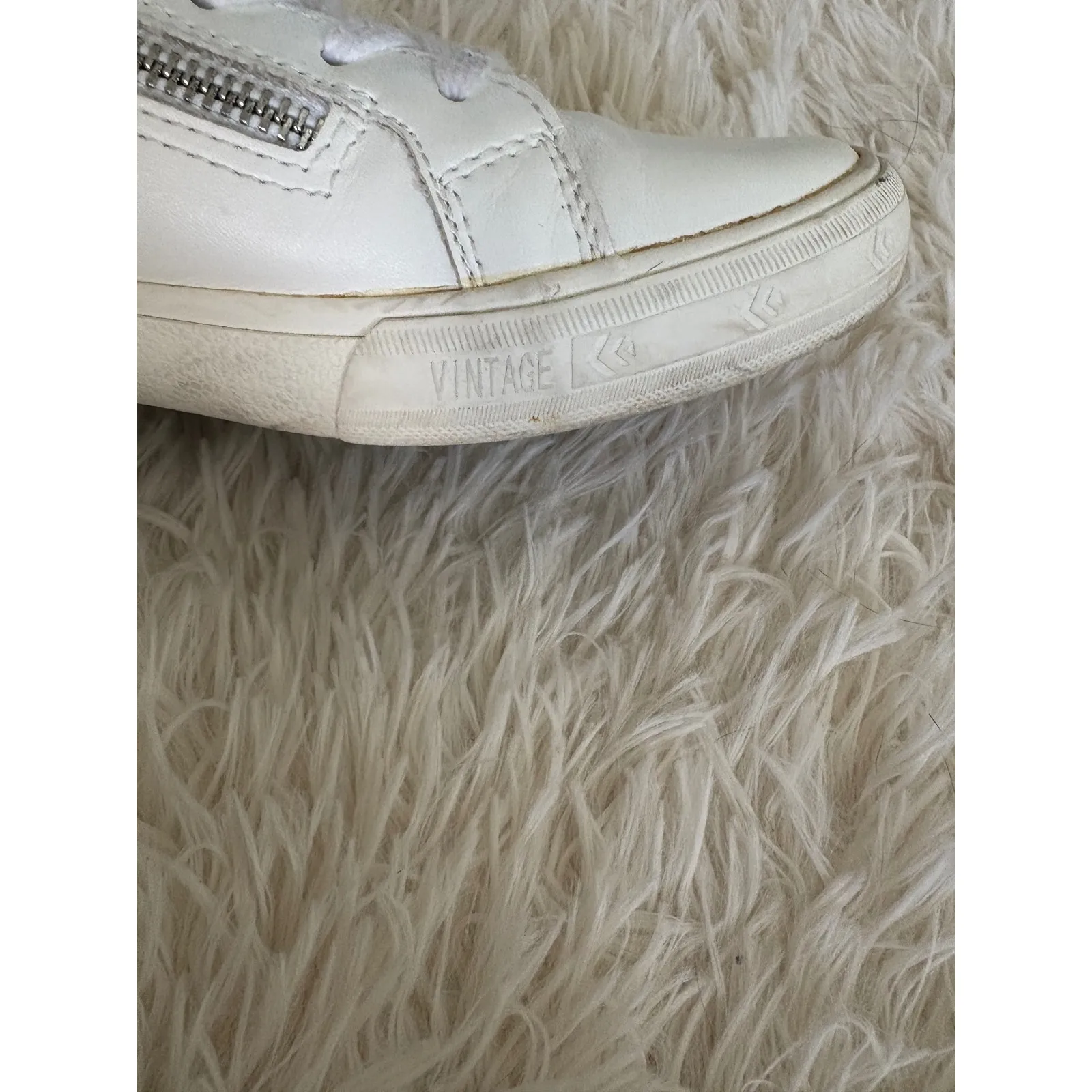 Vintage‎ Havana Women's White Leather Star Sneakers Lace Up Side Zip - Image 6