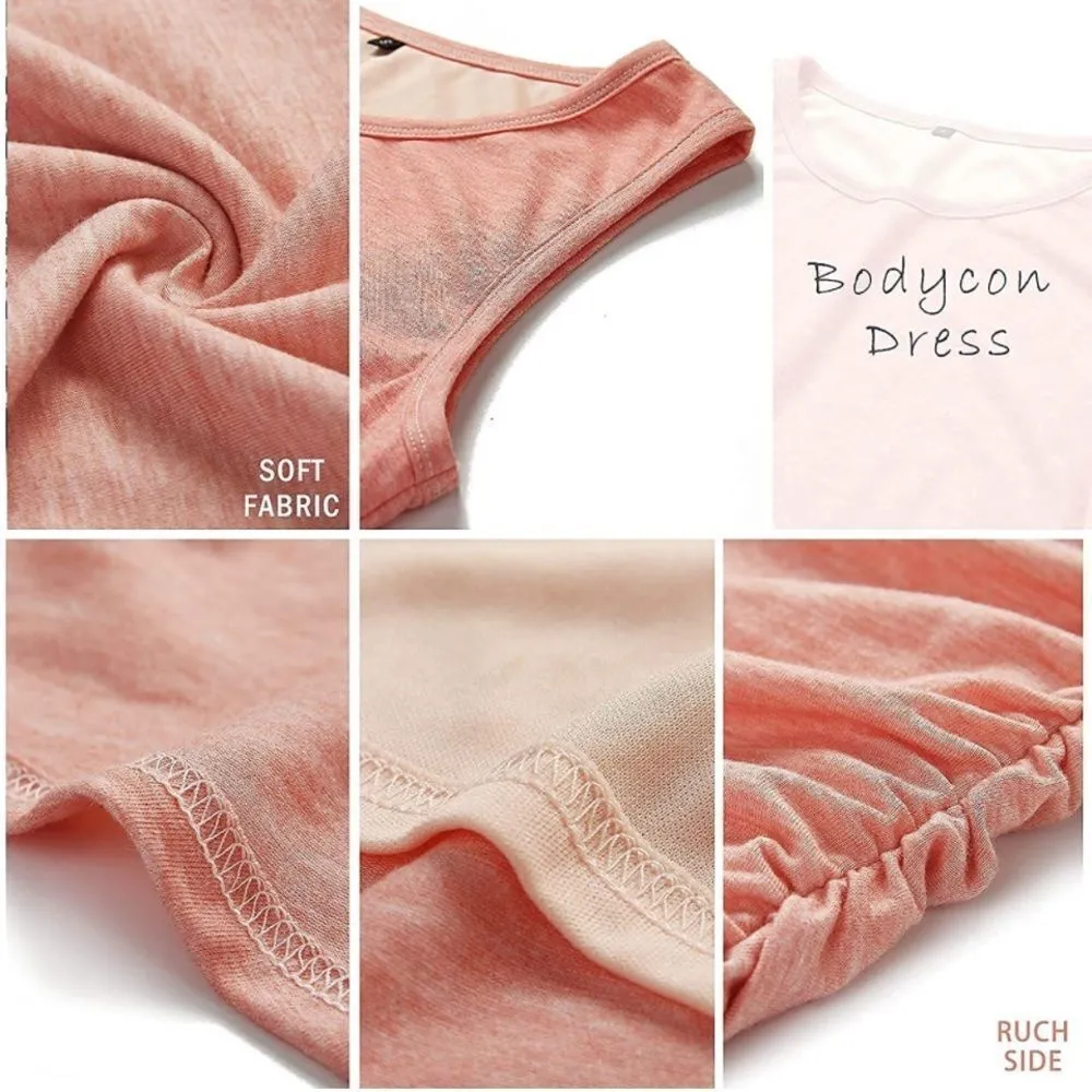 NEW Casual Dress Crew Neck Ruched Tank Dress Short S Orange - Image 5