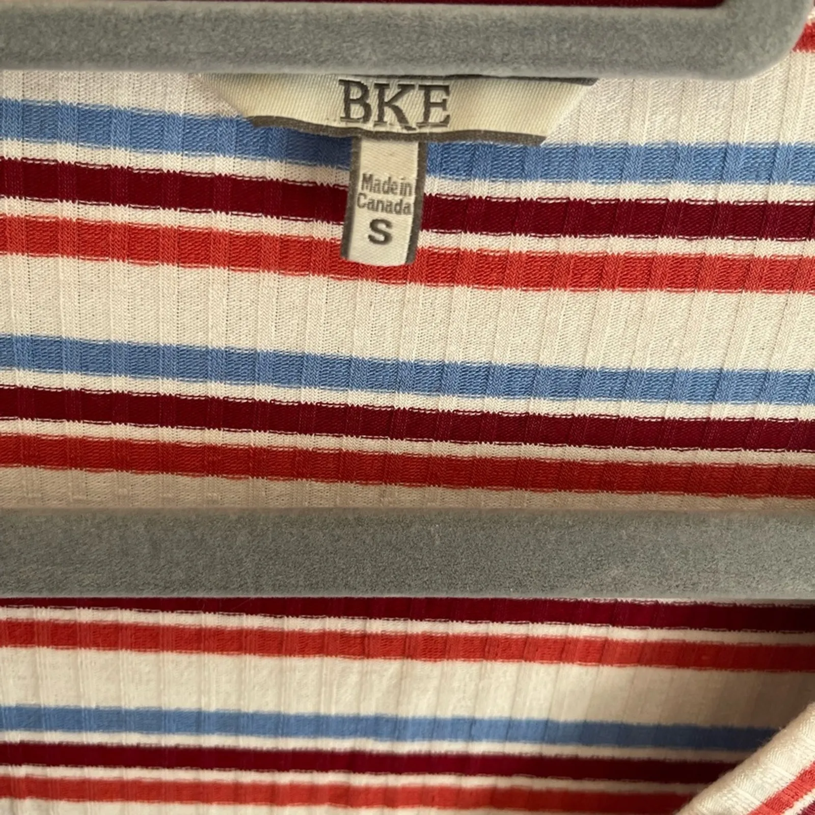 BKE Retro Striped long sleeve Henley ribbed T-shirt Womens Small Orange Red Blue - Image 4