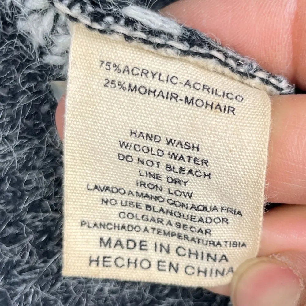 Tris Design Gray Striped Mohair Blend Fringe Trim Open Front Sweater Size M - Image 8