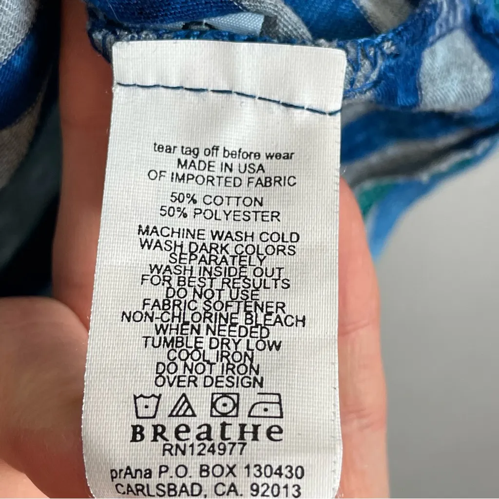 Prana Shirt Women T-Shirt‎ Striped Blue Gray Small Notched V-Neck Long Sleeve - Image 10