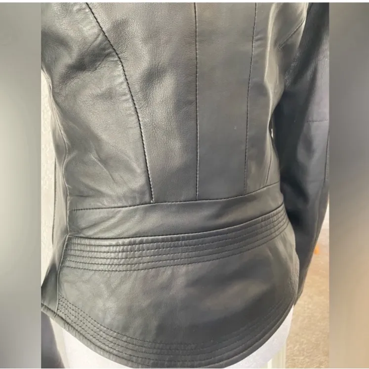 Black Leather Moto Jacket Motorcycle Biker Jacket Classic Trending Lot 78 Brand Size XS - Image 6