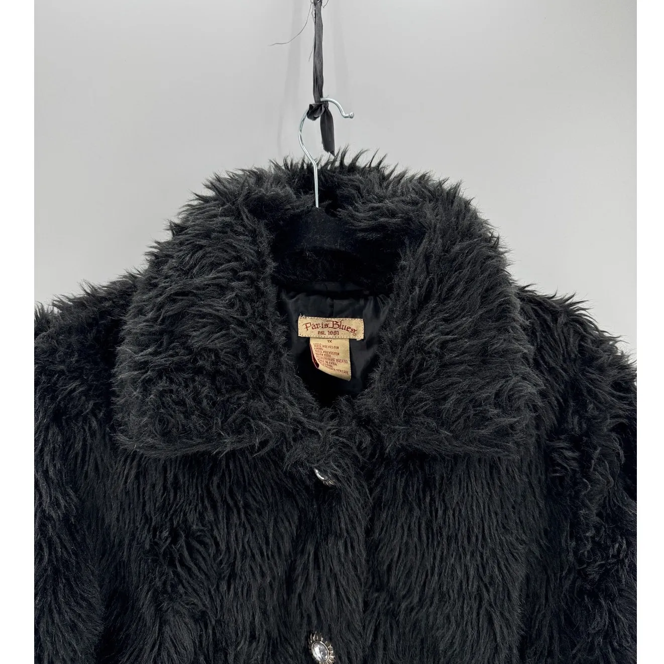 Vintage Paris Blues black early Y2K faux fur jacket size XL it girl Wimsygoth - Image 3
