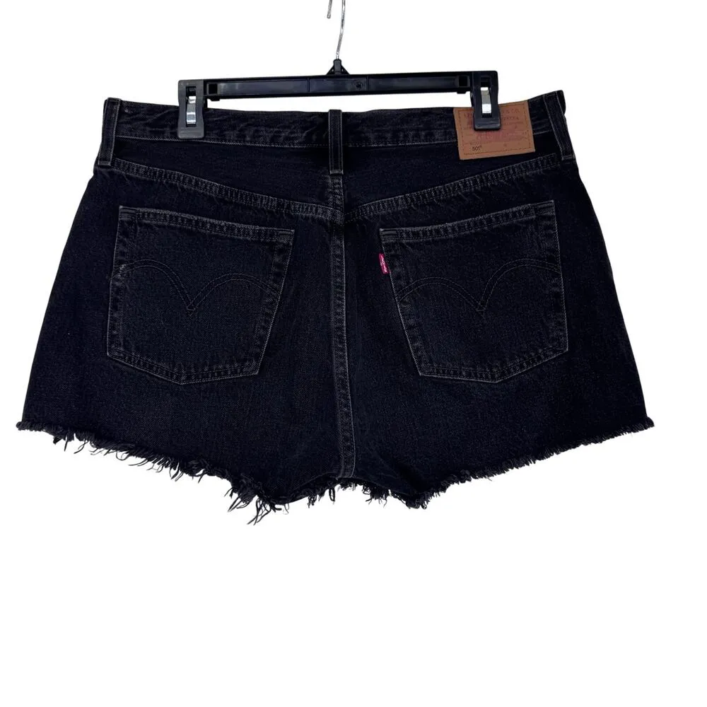 Levi’s Black High Rise Distressed 5 pockets raw hem Denim Shorts W31 Size 31 - Image 4