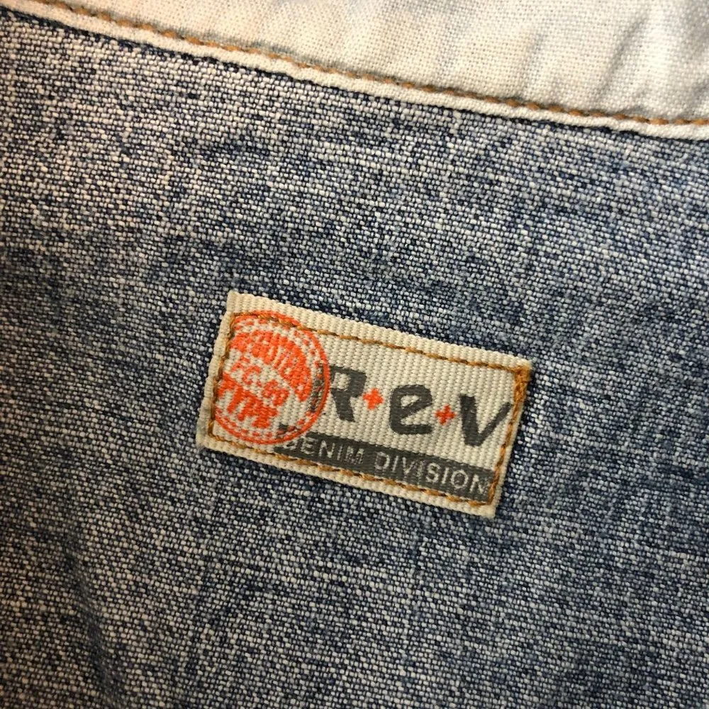 Rev Womens Denim Jacket Vintage Retro Trucker Zig Zag Stitching Medium Wash L Blue Size L - Image 4