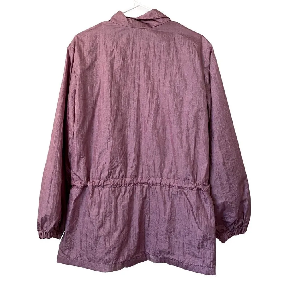 vintage pink nylon overcoat jacket puffed embroidery floral casual large - Image 8