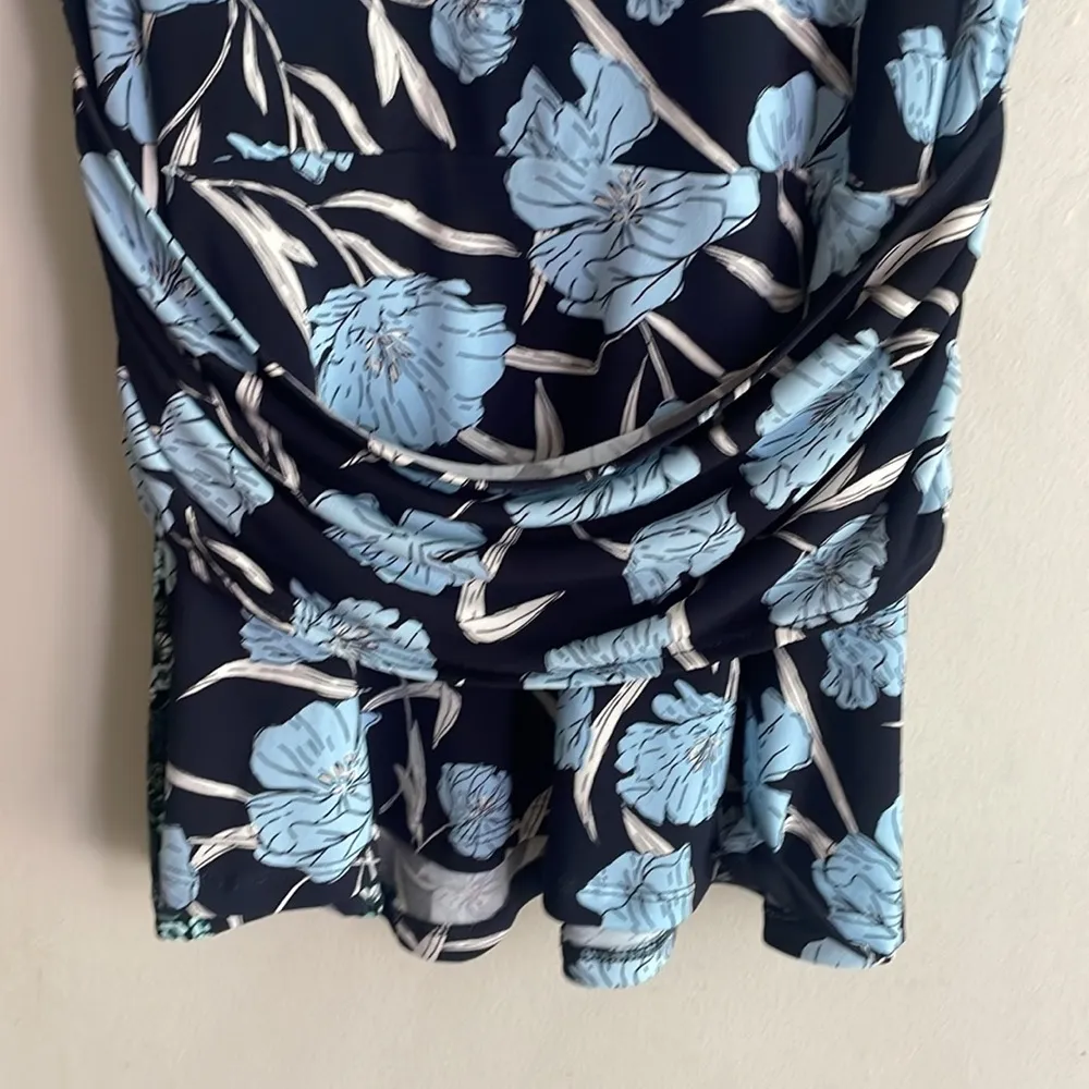 J Jason Wu Sleeveless Peplum City Twisted Knot Knit Top Blue Floral - Image 10