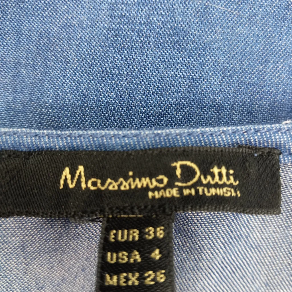 Massimo Dutti 4 XS Tunisian Embroidered  Boho Chambray Long Sleeved Top - Image 6