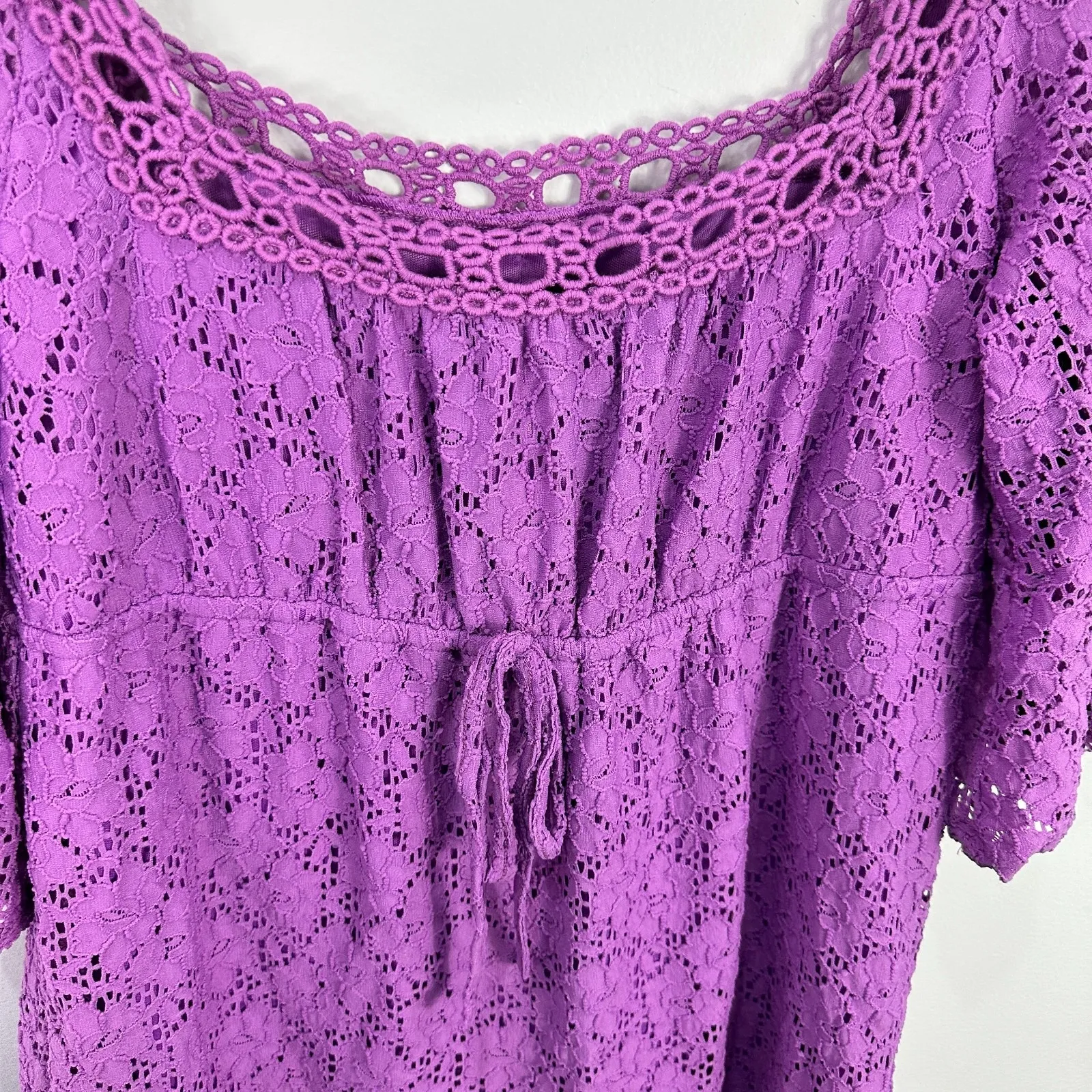 Laundry by Shelli Segal Babydoll Dress M Purple Crochet Lace Boho Cottage Fairy‎ - Image 7