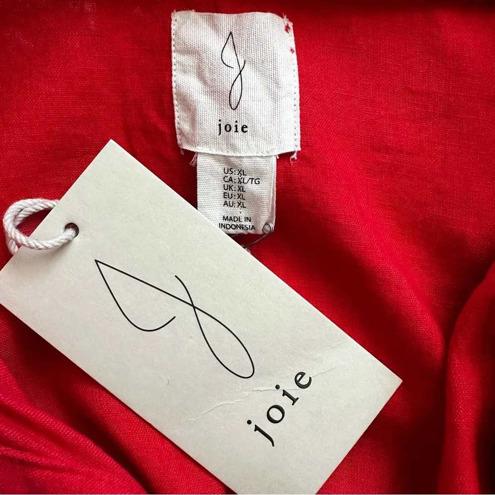 NWT Joie Linen Blend Red Button Down 3/4 Sleeves Maxi Dress, Size XL - Image 9