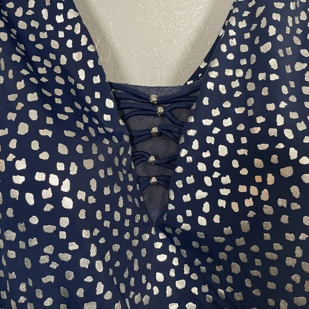 Swimsuits For All Women Plus Size 30 Navy Blue Silver One Piece Swimsuit Padded - Image 4