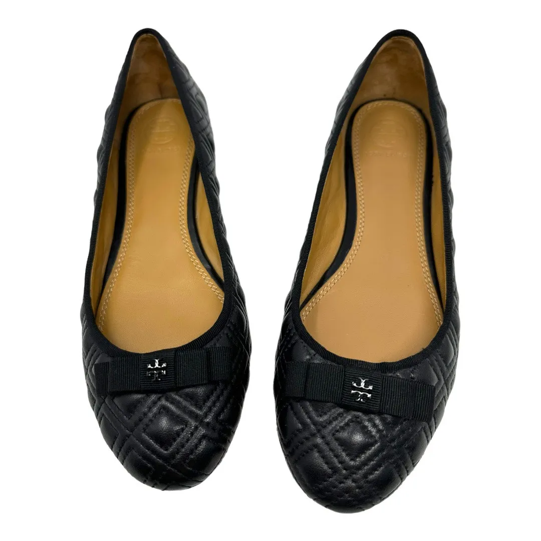 Tory Burch Black Quilted Leather Ballet Flats Bow Logo Size 7M - Image 6
