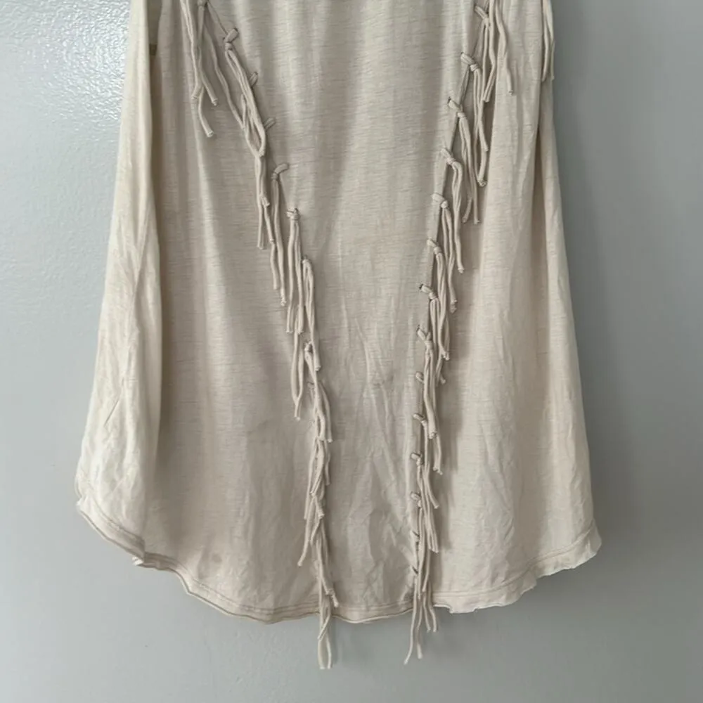 Free People We the free Army  Lovers Tank with Fringe Sz XSmall Off White Gray - Image 6