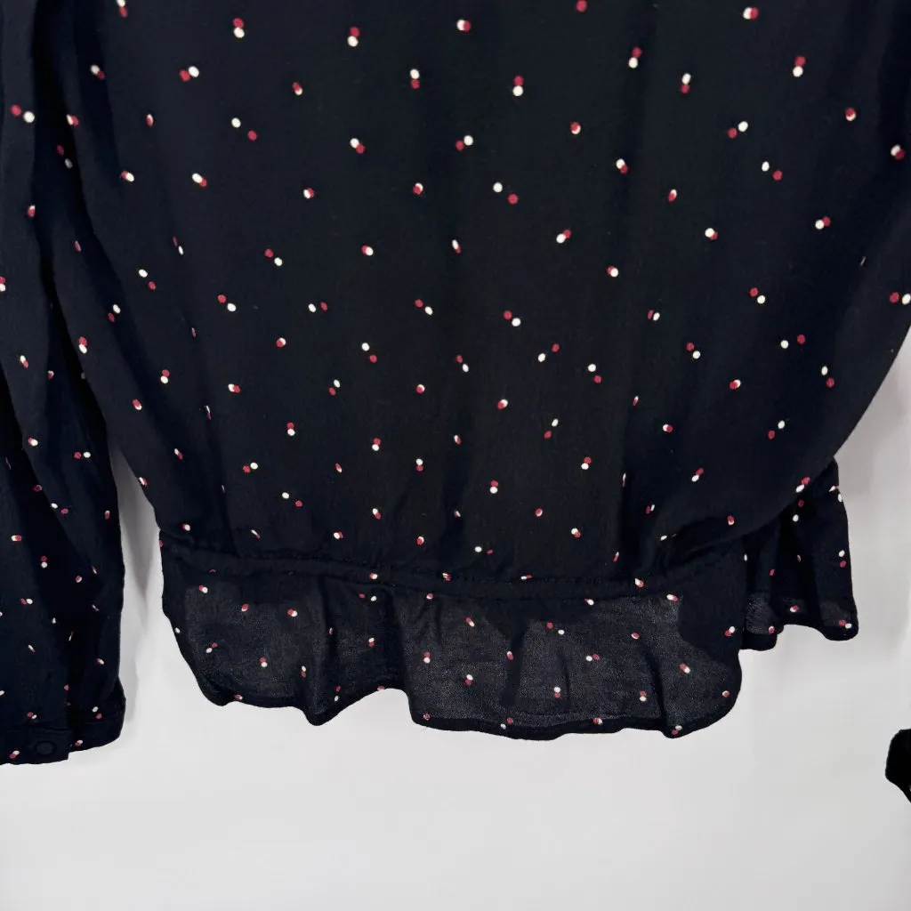 Rails Beaux Black Off Set‎ Dot Top Womens XS Black Rayon Button Tie Closure - Image 7
