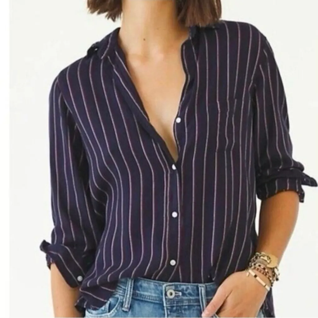 Grayson The Hero Navy Striped Button Down Shirt Size Small Blue - Image 2