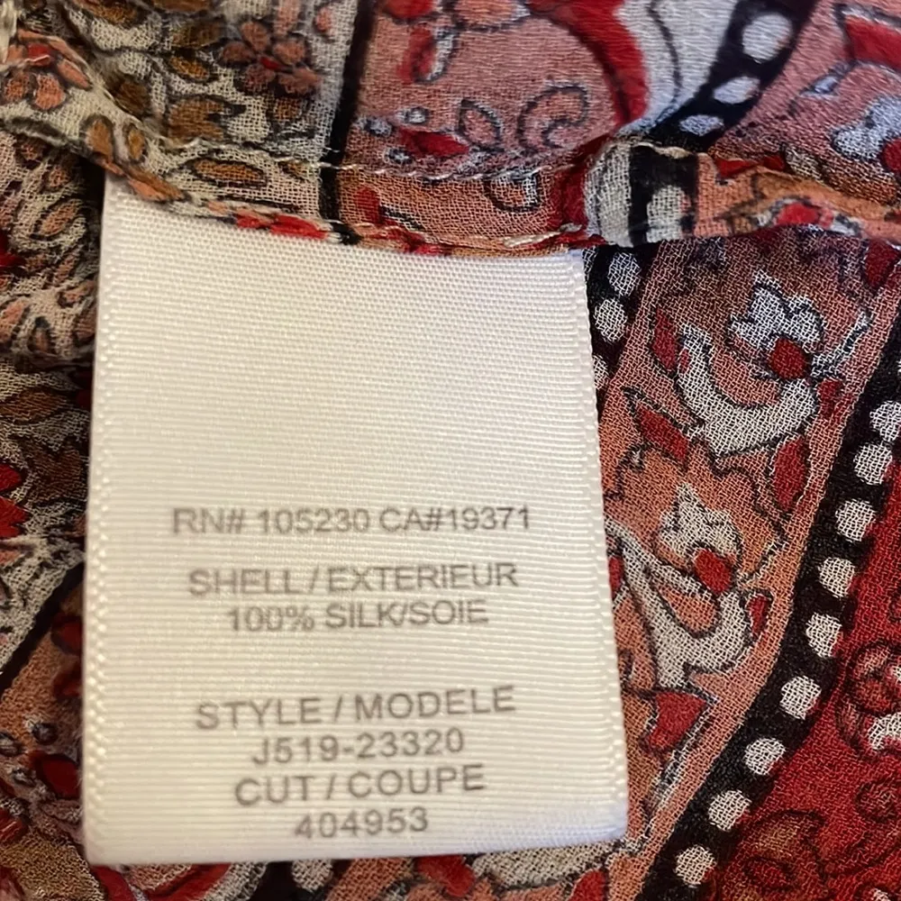 Joie 100% Silk Red Tan Floral Racerback Babydoll Top Camisole Ruffle - Image 6