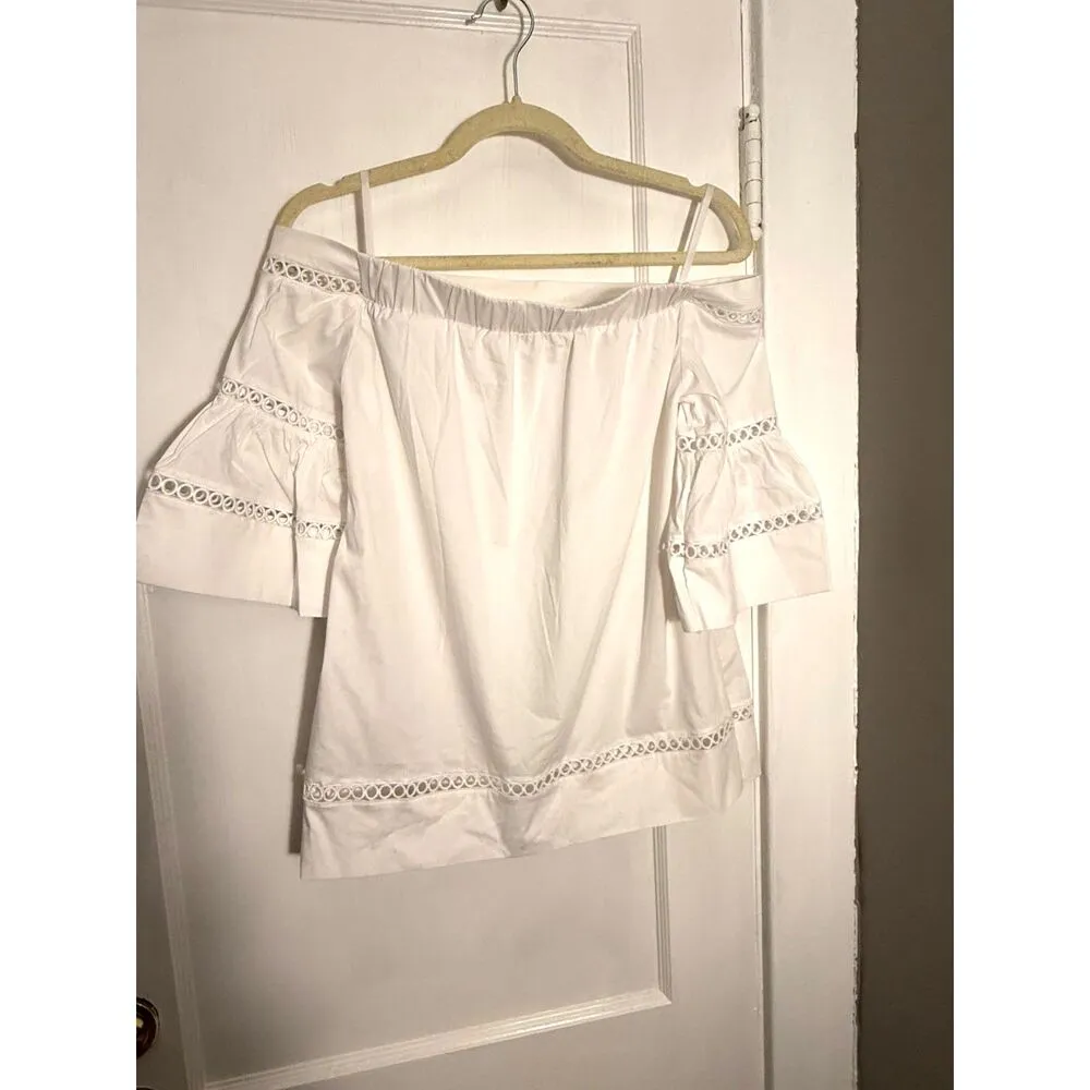 Michael Kors White Trumpet Sleeve Eyelet Off The Shoulder Top - Image 2