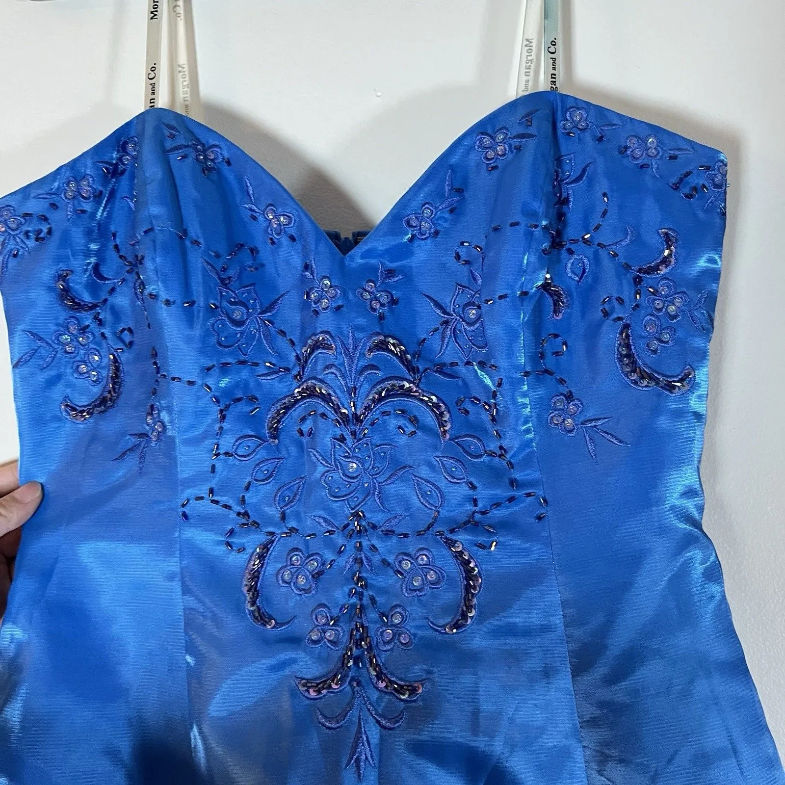 Vtg Y2K Beaded Gown Dress Sz 11/12 Fairycore Mesh Dreamy Ethereal Mermaidcore Blue - Image 5