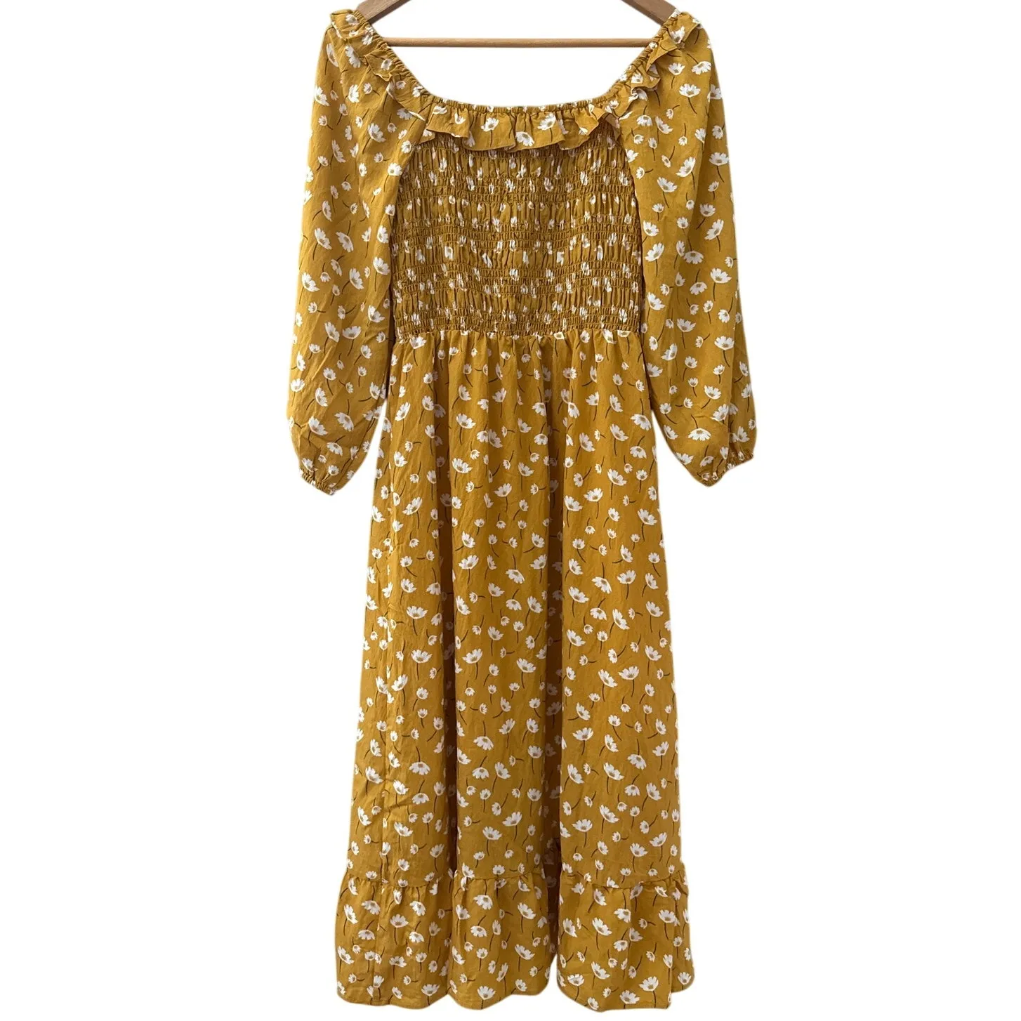 THML Floral‎ Tiered Ruffle Midi Dress Mustard Size XS - Image 5