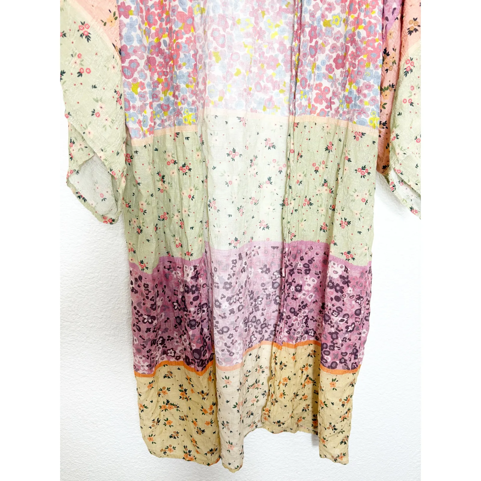 Anthropologie Blank London Sheer Floral Kimono One Size Patchwork Bohemian Green - Image 11