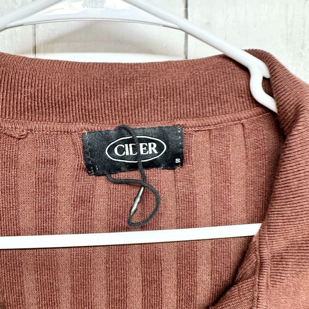 Cider Dress Women Size Small Brown Fall Mini Ribbed Long Sleeve Collared - Image 2