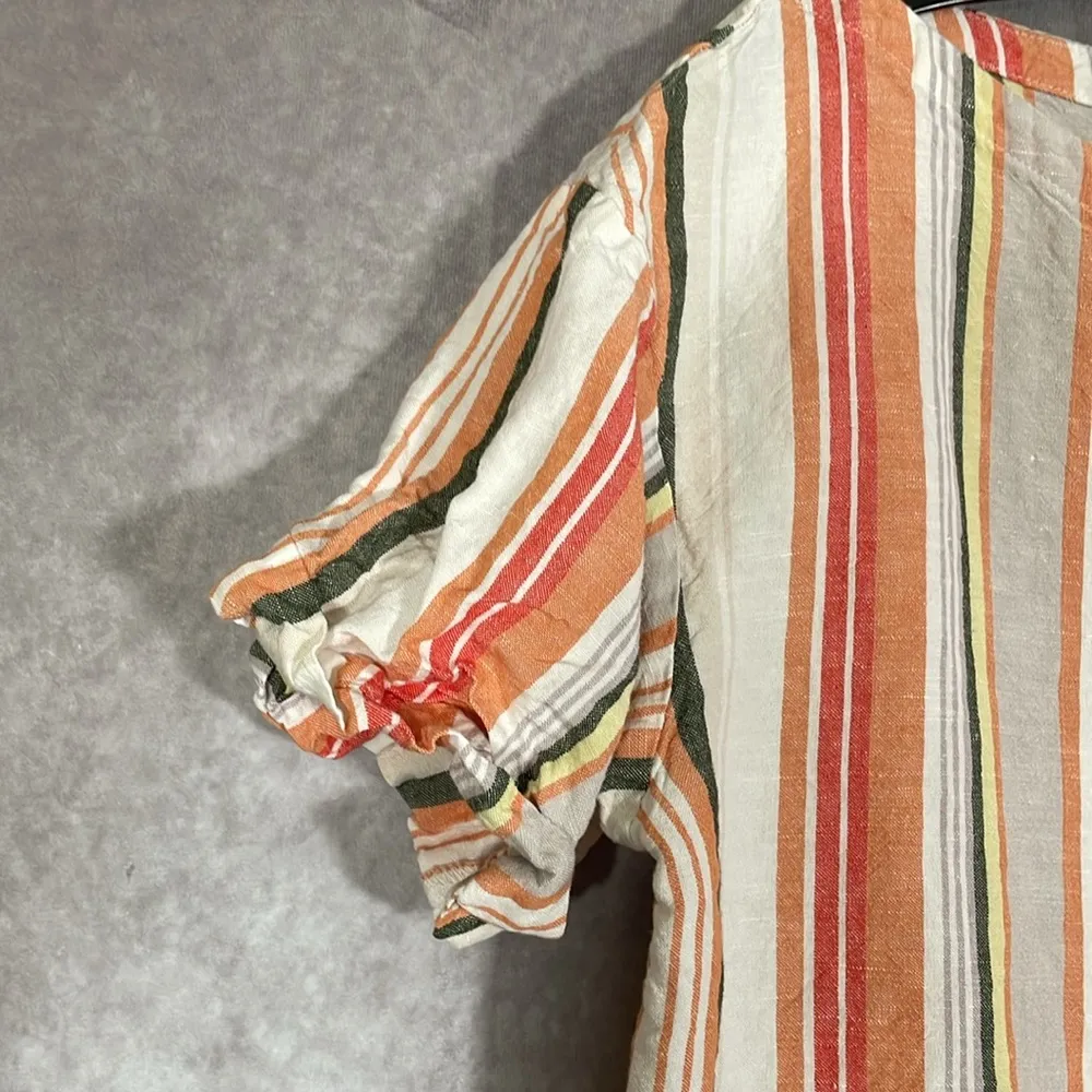 a. new. day Neutral Orange Vertical Stripped Short Sleeve Linen Shirt | Small - Image 2