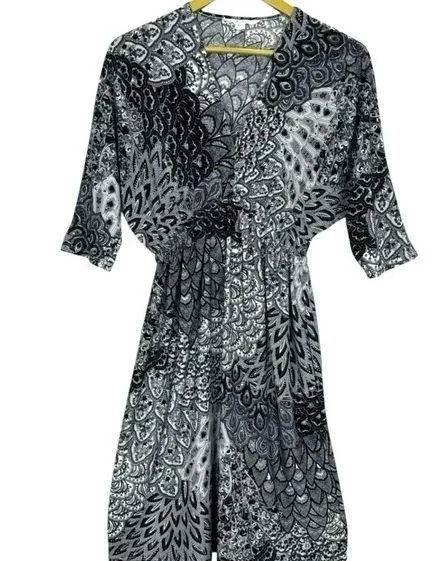 Y2K 5th & Love Baby Doll Midi Dress XL Paisley Black White V-Neck Fairy Grunge - Image 1