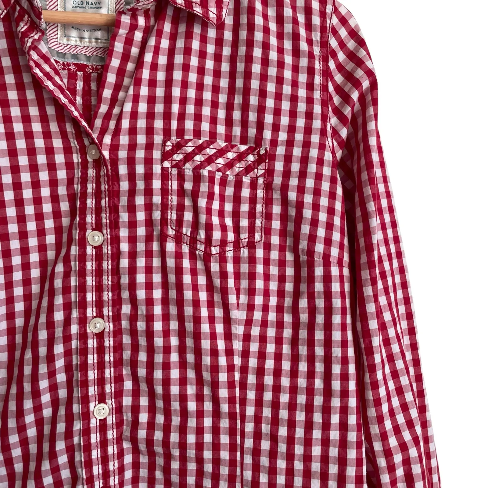 Old Navy Women Top L‎ Red Buffalo Check Button Up Cowgirl Western Casual Cotton - Image 8