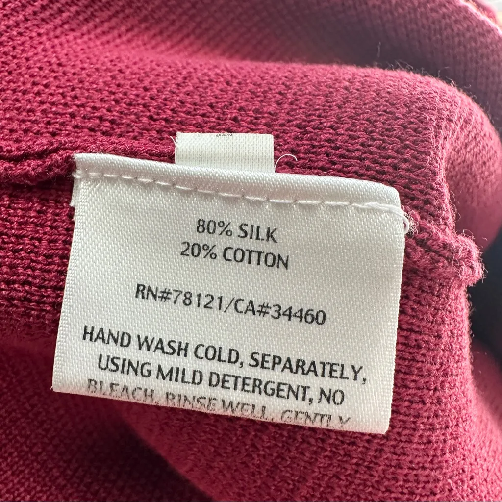 Eileen Fisher Women’s Silk Cotton Open Front Cardigan Knit Sweater in Red M - Image 11