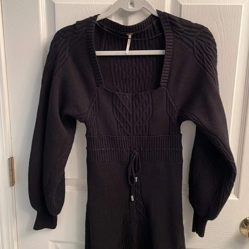 Free People Emiline square neck sweater dress long puff sleeve small - Image 4