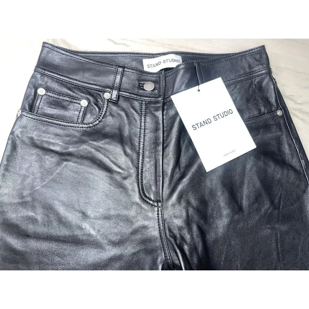 STAND STUDIO Rebecca Leather Pants in Black 36 26 New Womens Trousers Size undefined - Image 6