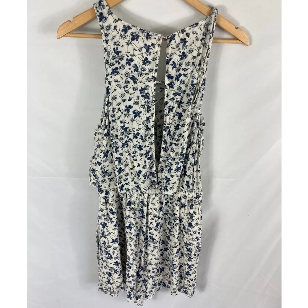 American Eagle Floral Print Lace Up Top Flap Back Romper Size Medium - Image 7