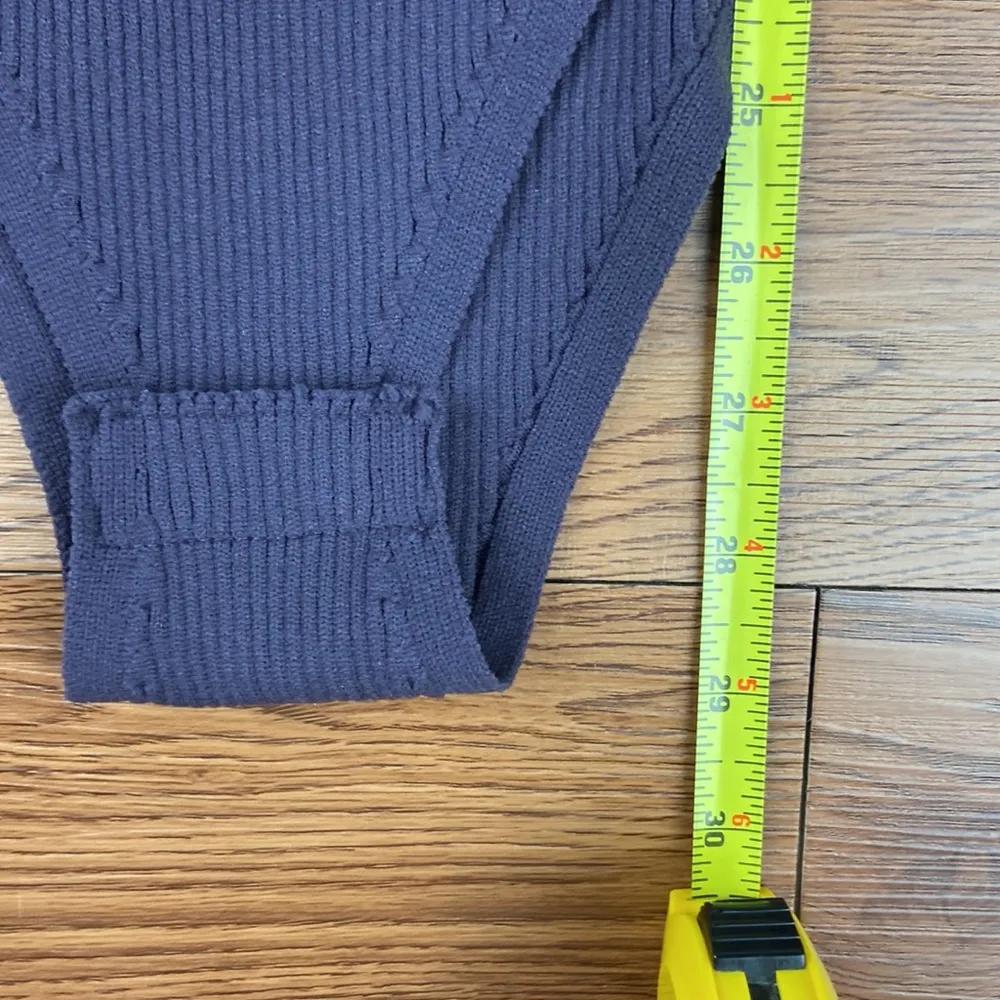 Ribbed Knit Bodysuit Sleeveless Double V-Neck Sleek Stretch Plum Purple Sz Large - Image 14