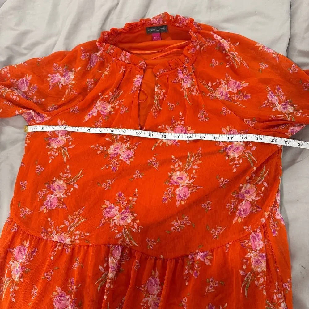 Vince Camuto Orange Floral‎ Tiered Mini Dress Size Large - Image 5