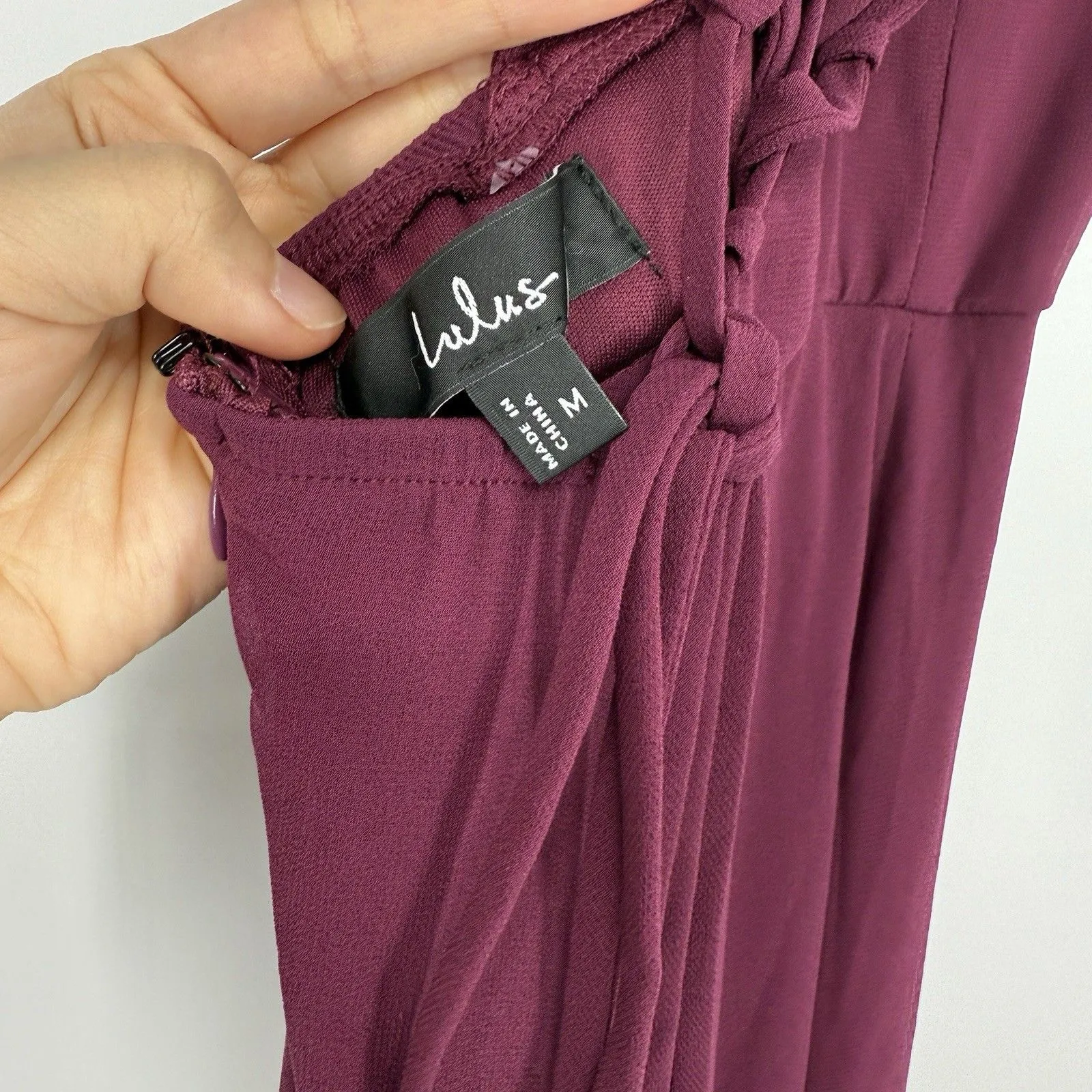 Lulus Burgundy Maxi Dress In Love Forever Plum Lace Up High Low Size M Wedding - Image 4