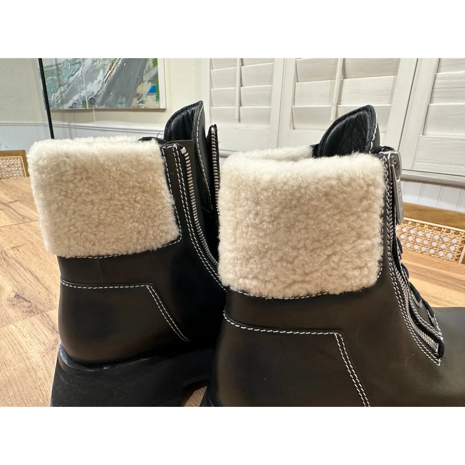 3.1 Phillip Lim Kate Lug Sole Double Zip Shearling Boots Leather 7 US 38 EU NWOB - Image 9