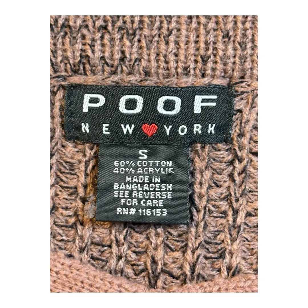 POOF New York Brown Knit Sweater Lace Up Long Sleeve Pullover Women Size Small - Image 6