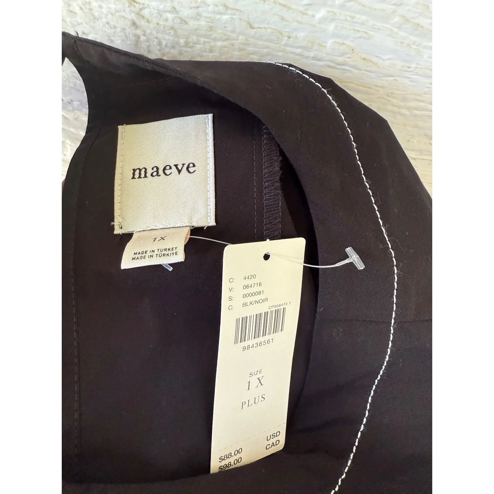 Maeve The Emmy Short-Sleeve Black Cotton Contrast Stitch Swing Blouse Size 1X - Image 4