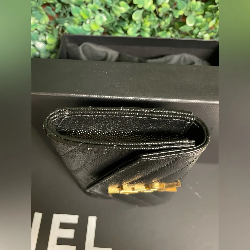 Saint Laurent - YSL Monogram Small Flap Wallet - Grained Leather - Black W/ Gold - Image 5